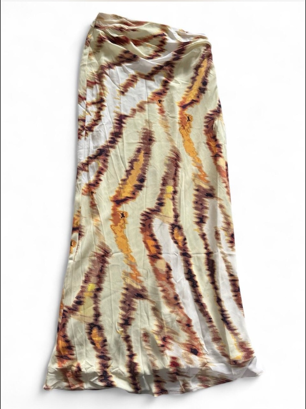 Abstract Wave Maxi Skirt in Cream and Brown